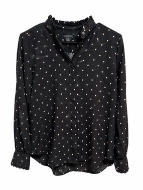 Ann Taylor XS Black Polka Dot Ruffle Neck Blouse